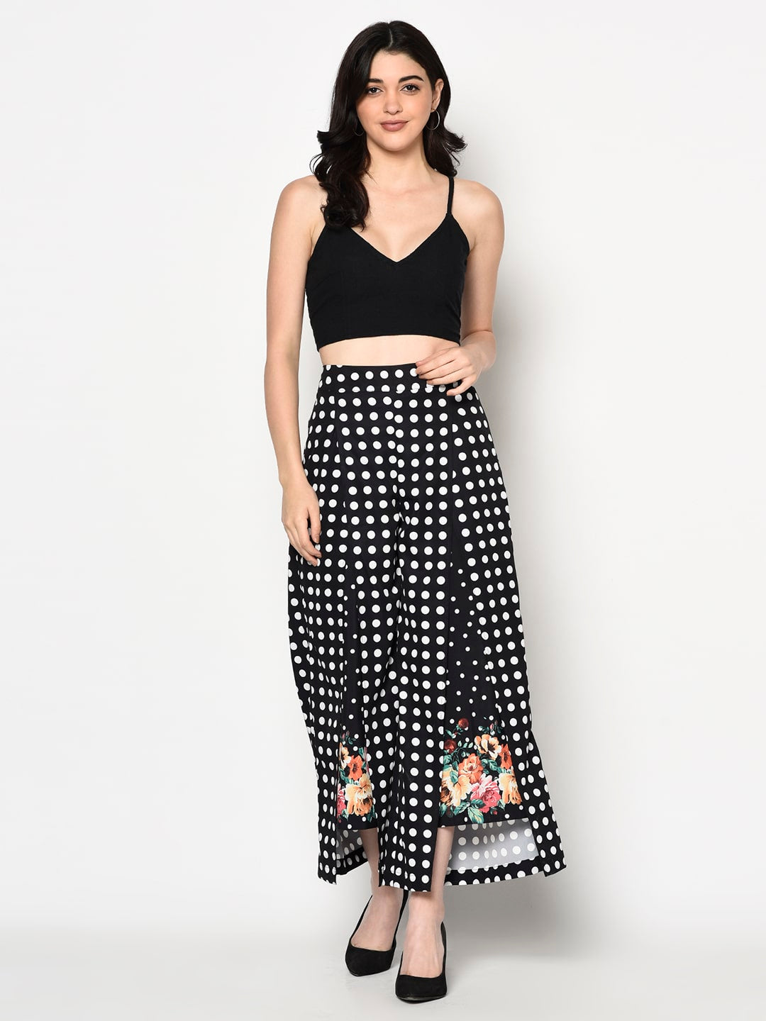 Floral Dotted Front Split Pants