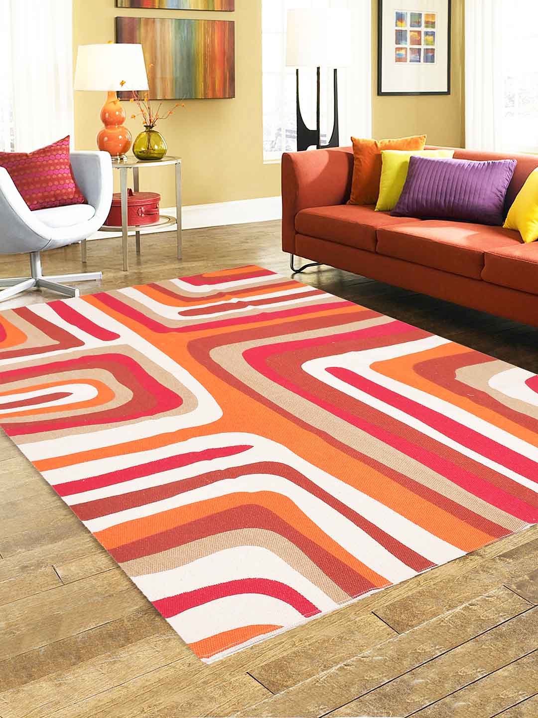 Blanc9 Hurly-Burly Rusty Red 4'x5.5' Printed Cotton Carpet