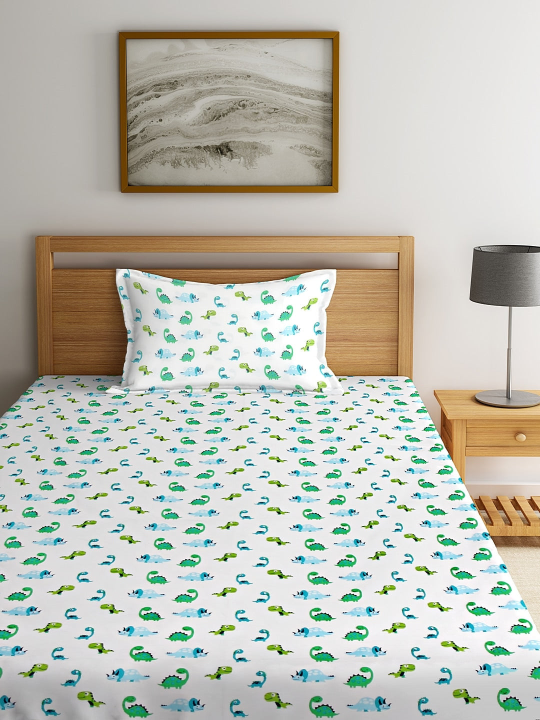 Blanc9 Dreamy Dino Kids Bedsheet with Pillow Case