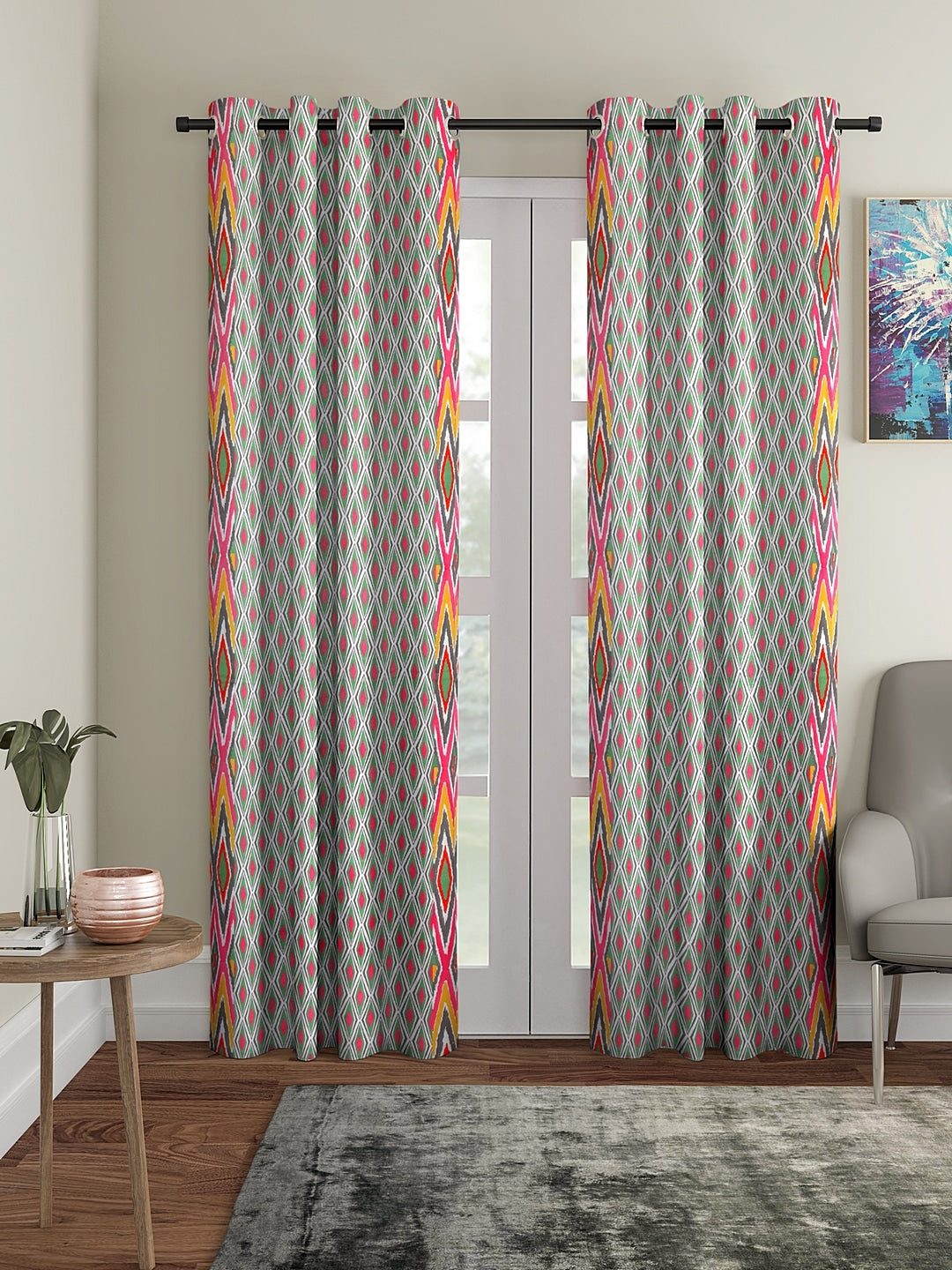 Blanc9 Set of 2 Long Door Urban Abstract Curtain