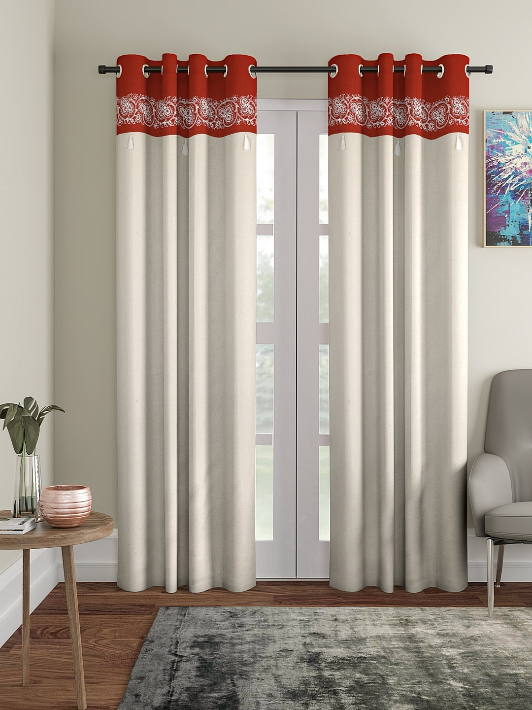 Blanc9 Set of 2 Long Door Acanthus Curtain