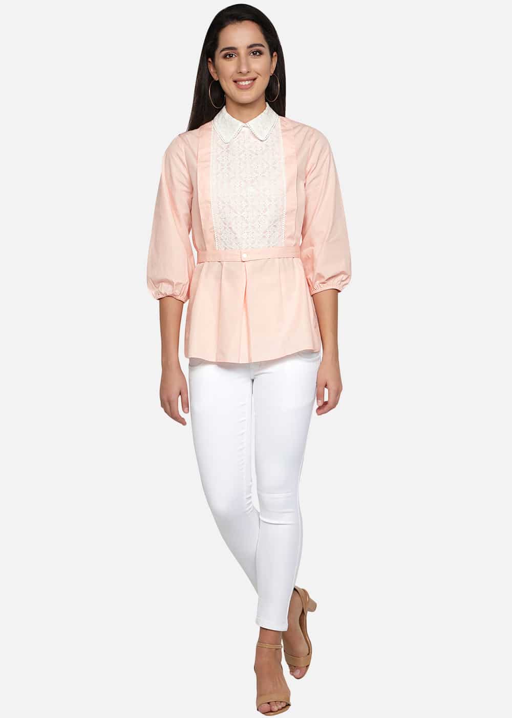 Blanc9 Pink Shirt With Laced Yoke