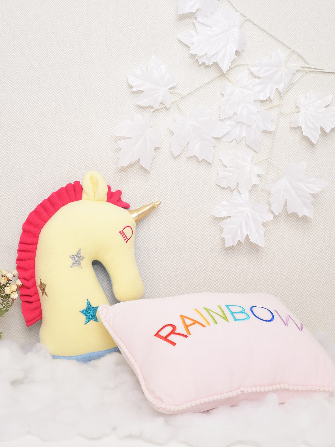 Blanc9 Set Of 2 Softie Rainbow Cushion With Bell unicorn (30X40) (30X26)CM Kids Cushion Cushion