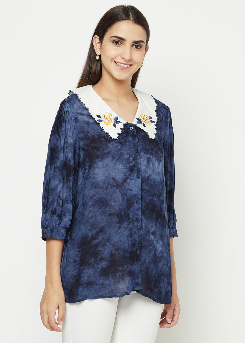 Blanc9 Embroidered Collar Tie-Dye Tunic