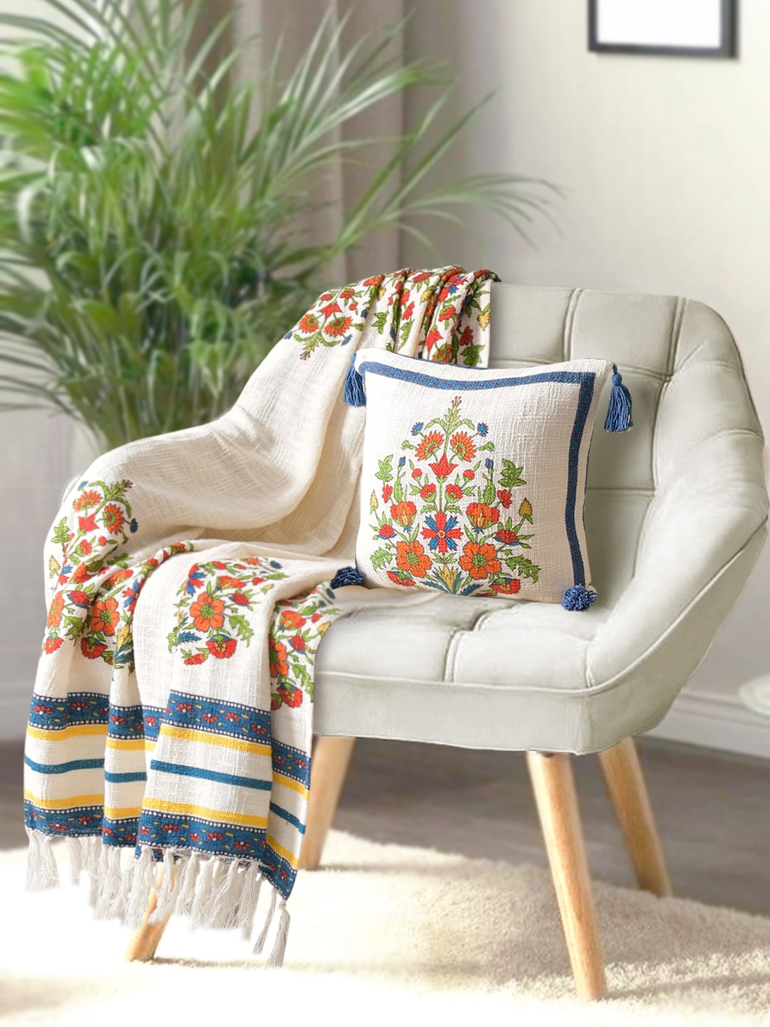Blanc9 Ajmer Cotton Printed Throw with Cushion Cover