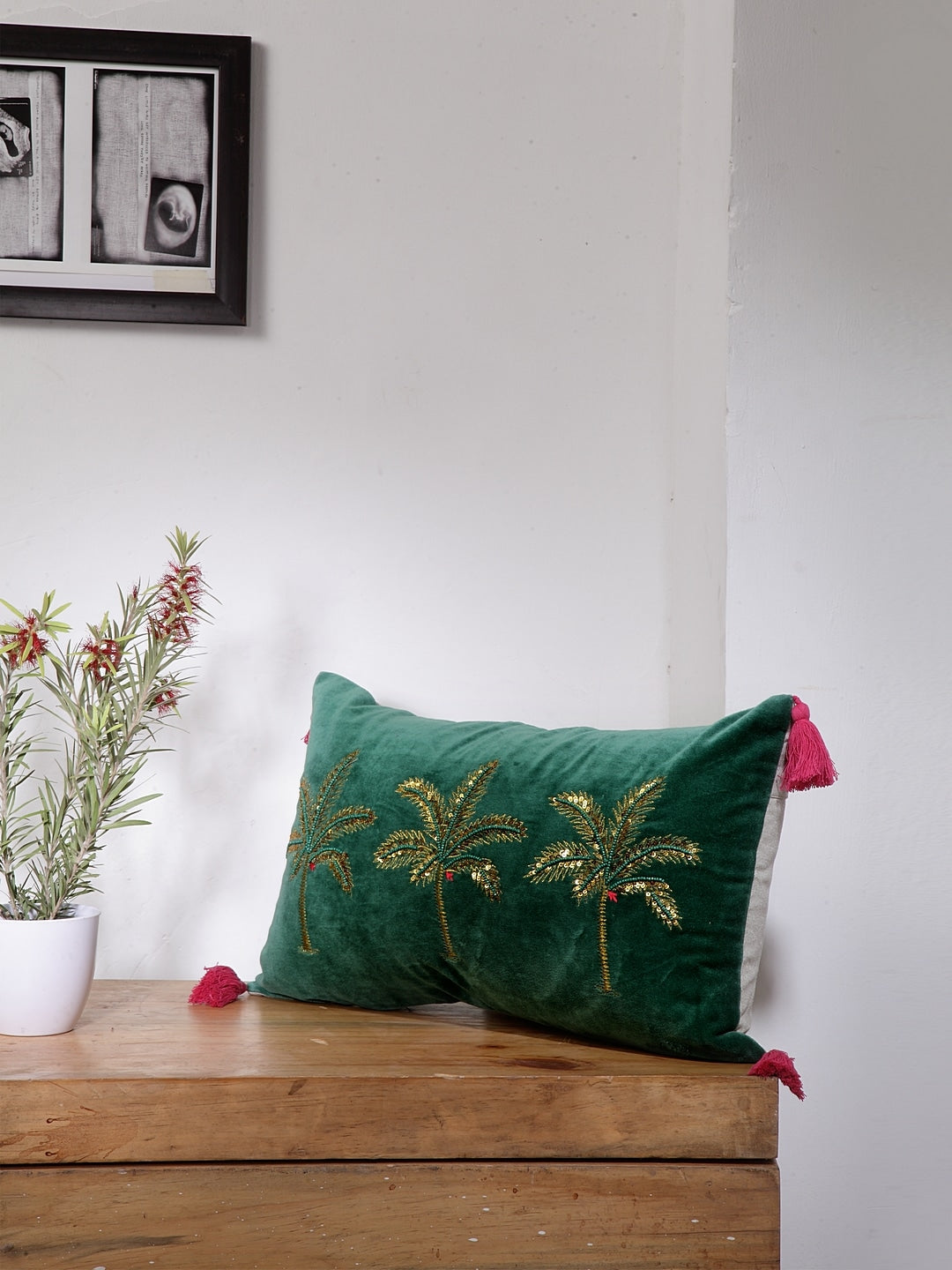 Golden Balsa Embroidered Cushion Cover with Filler 30x50cm