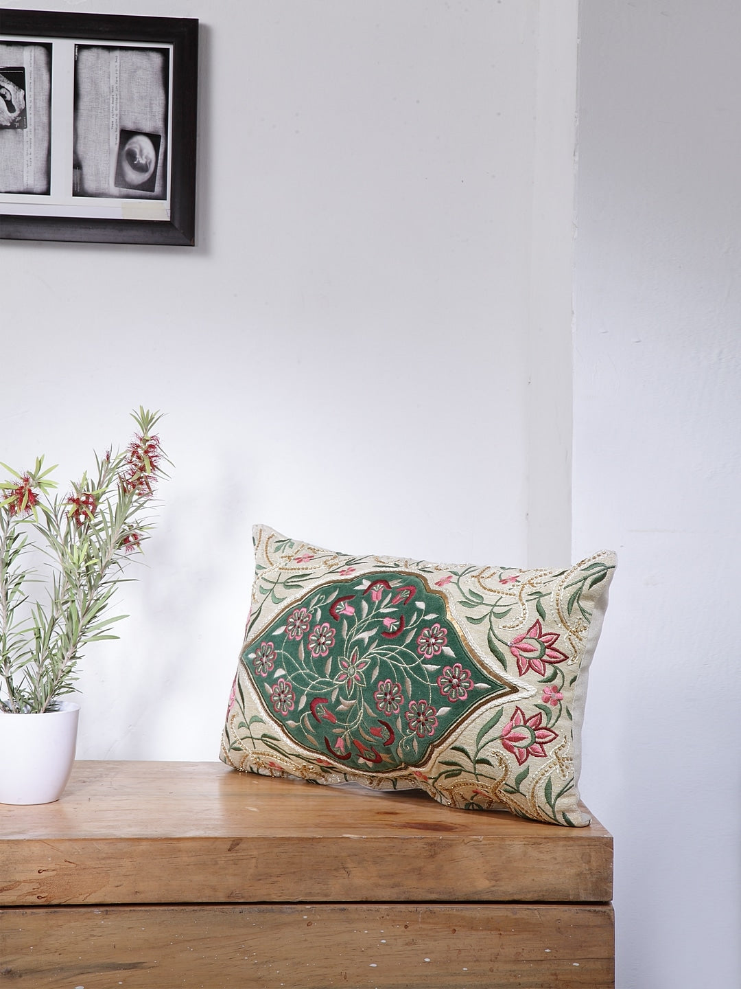 Chambray Sequin Work Cushion Cover with Filler 30x50cm