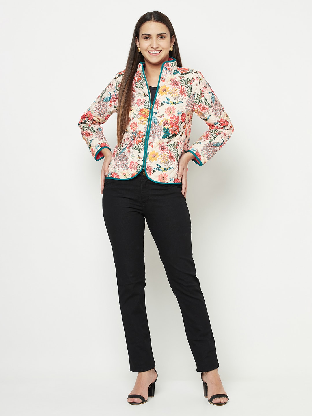 Blanc9 Peacock-Floral Quilted Jacket