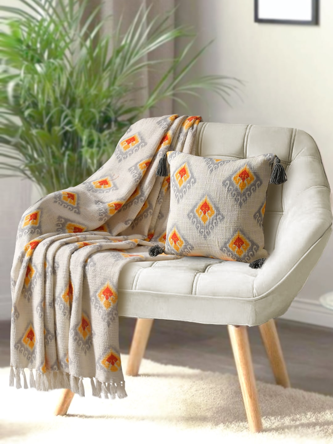 Blanc9 Roshni Cotton Printed Throw with Cushion Cover