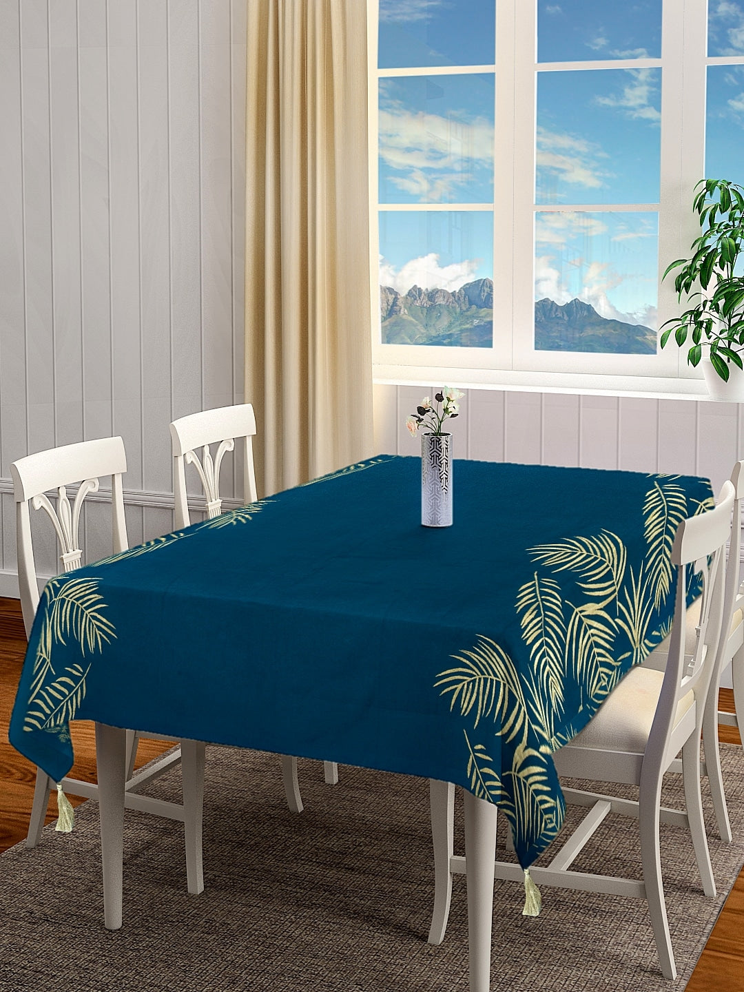Gold Foil Palm Leaf Printed Table Cloth