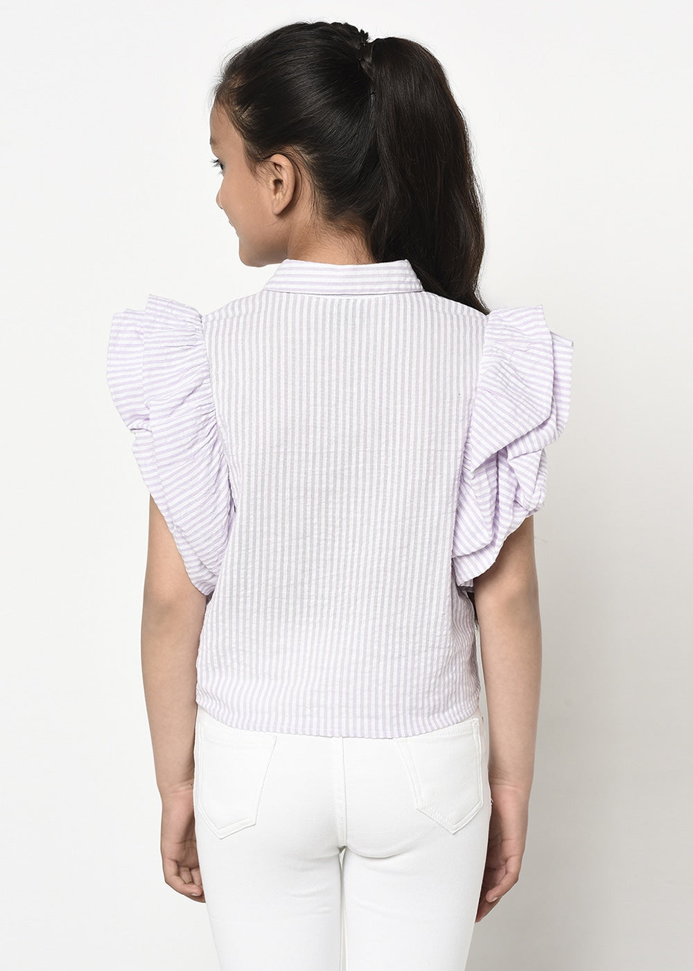 Blanc9 Jewelled Button Front Knot Stripes Shirt