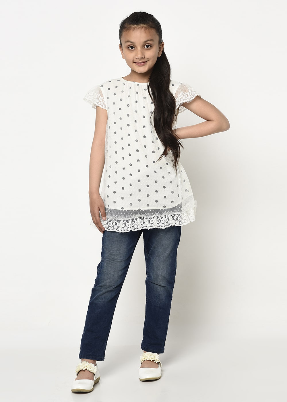 Blanc9 Black & White Dotted Mesh Tunic