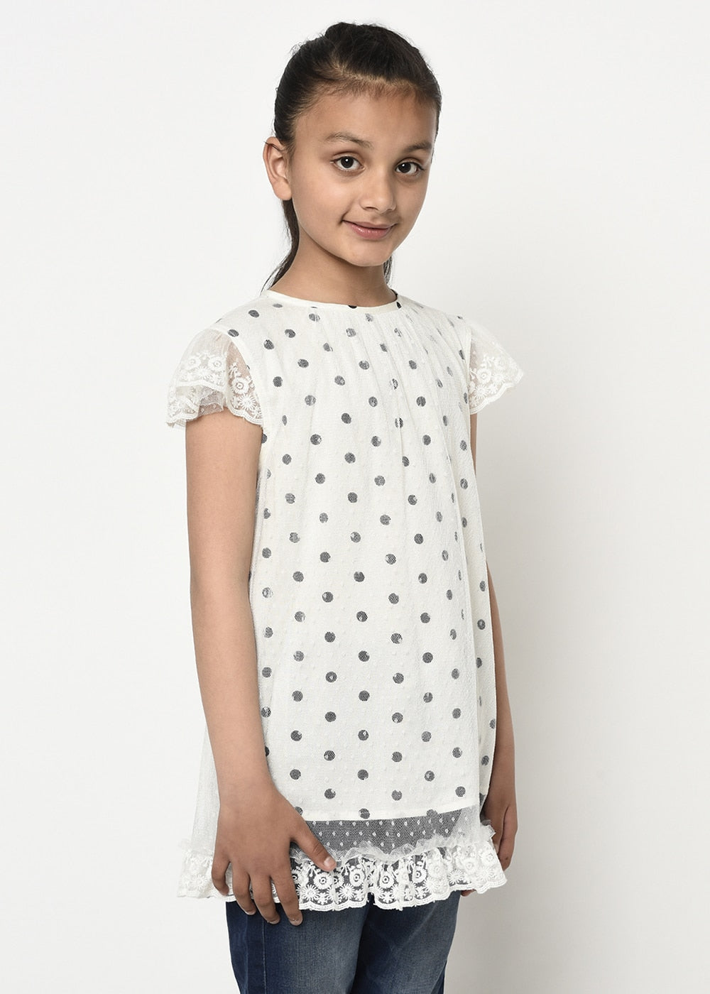 Blanc9 Black & White Dotted Mesh Tunic