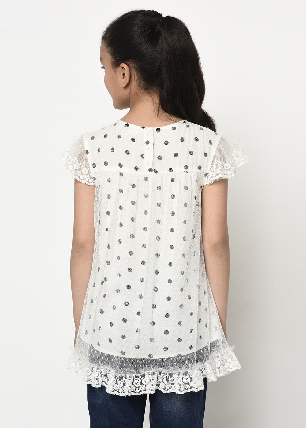 Blanc9 Black & White Dotted Mesh Tunic