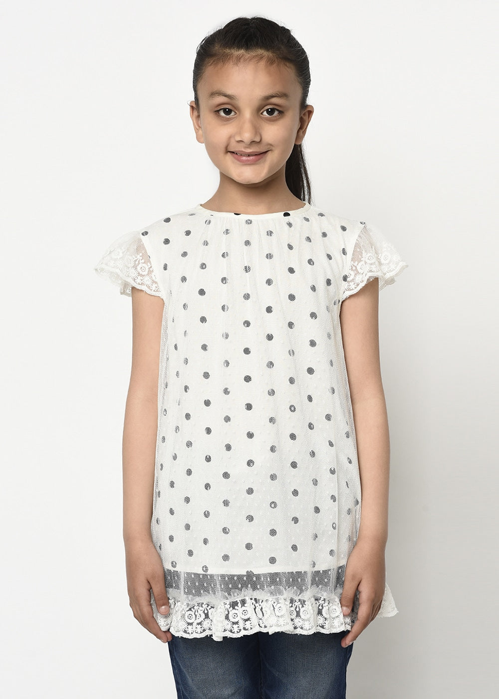 Blanc9 Black & White Dotted Mesh Tunic