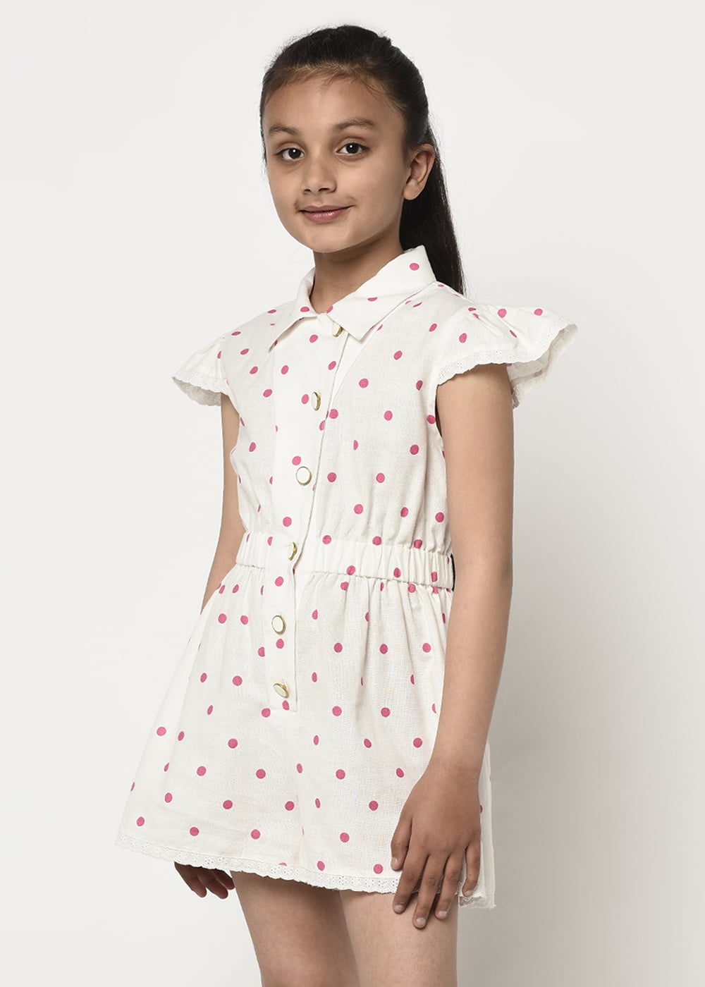 Blanc9 Pink & White Polka Dots Playsuit