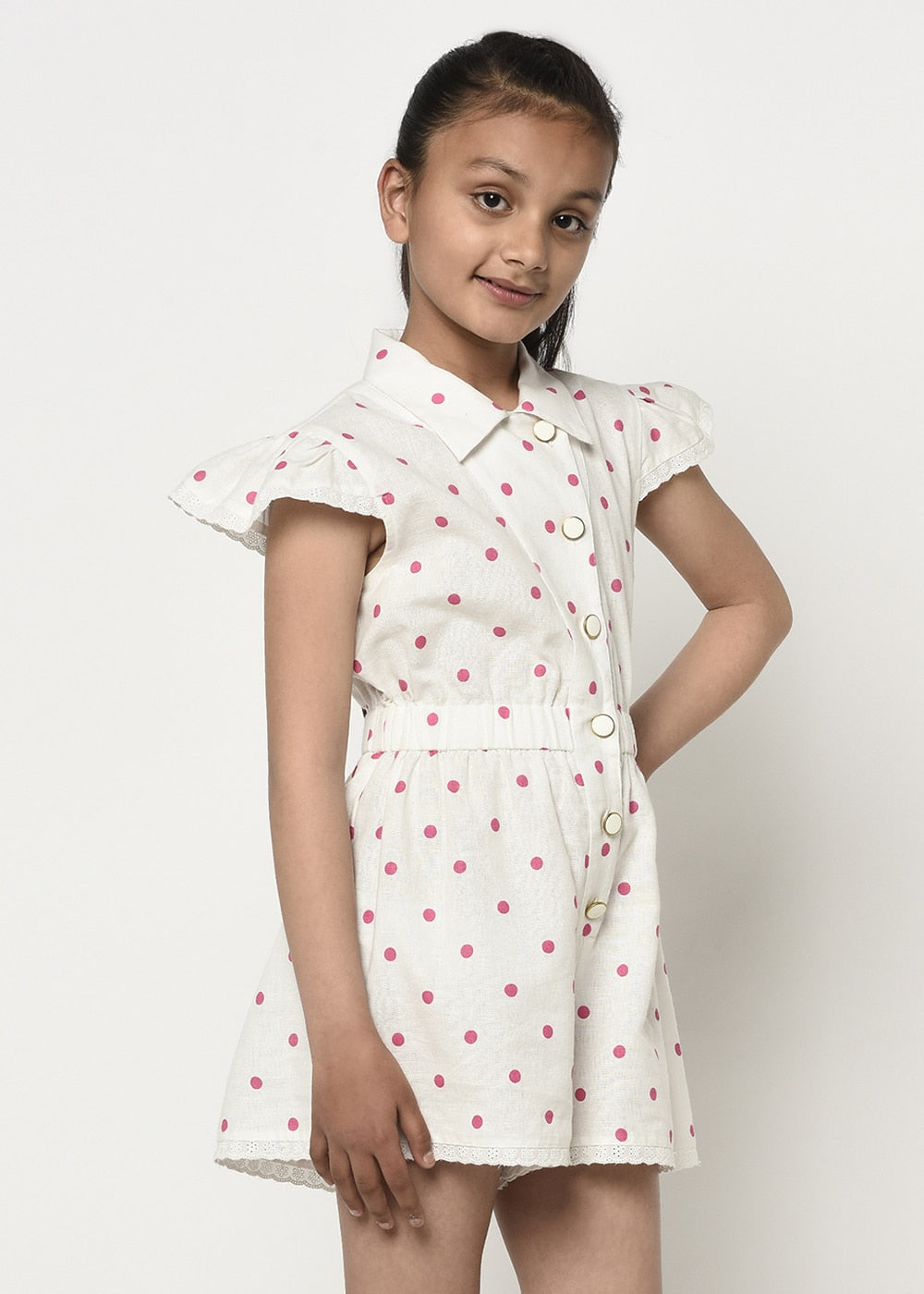 Blanc9 Pink & White Polka Dots Playsuit