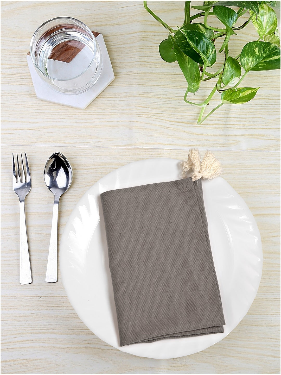 Blanc9 Set of 6 & 8 Fawn Tasseled Table Napkins