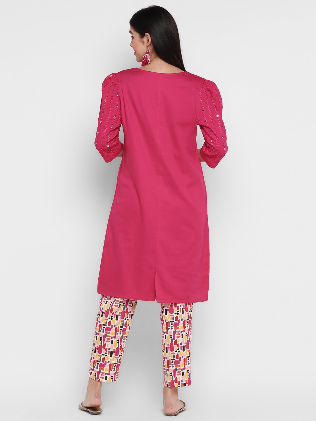 Blanc9 Mirror Work Dupatta with Printed Trousers & Kurta Set