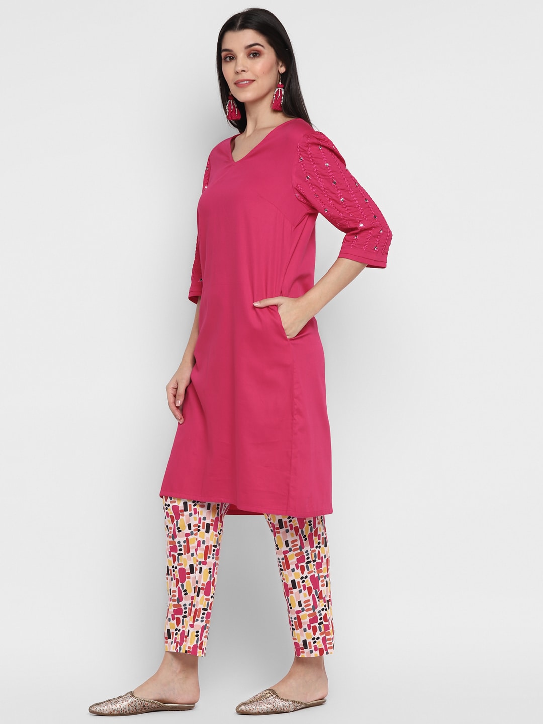 Blanc9 Mirror Work Dupatta with Printed Trousers & Kurta Set