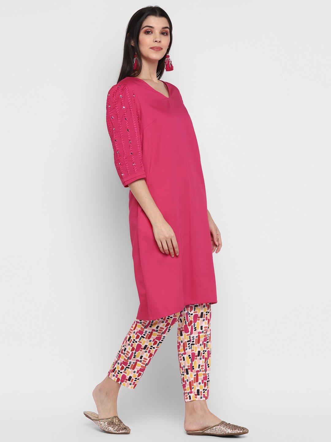 Blanc9 Mirror Work Dupatta with Printed Trousers & Kurta Set
