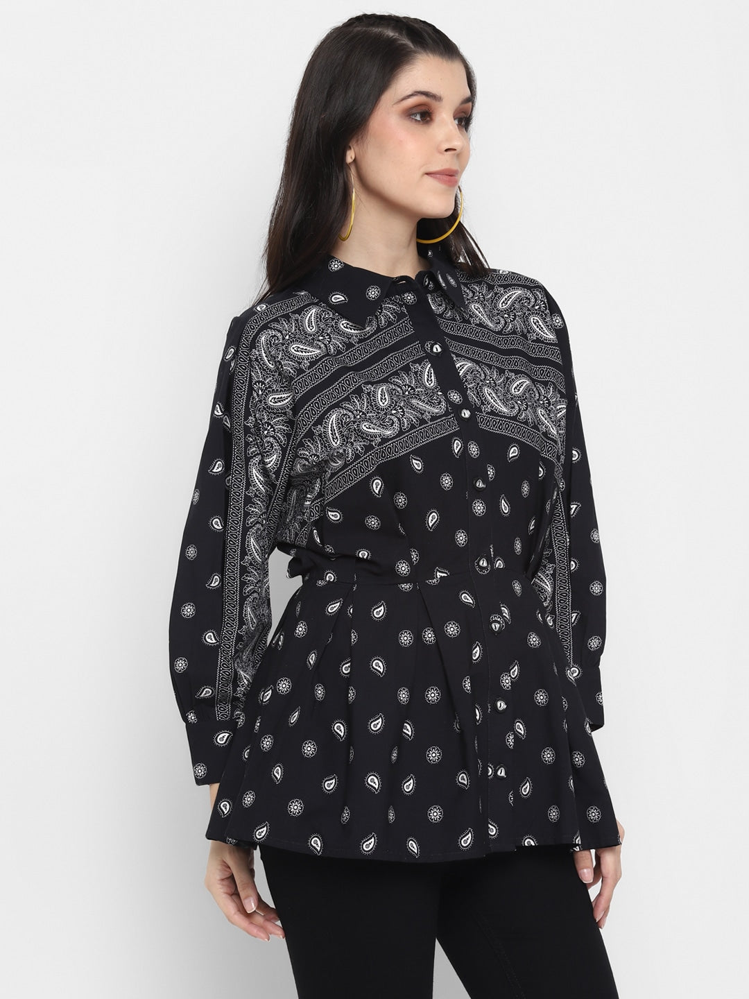 Blanc9 Paisley Printed Shirt with Batwing Sleeves