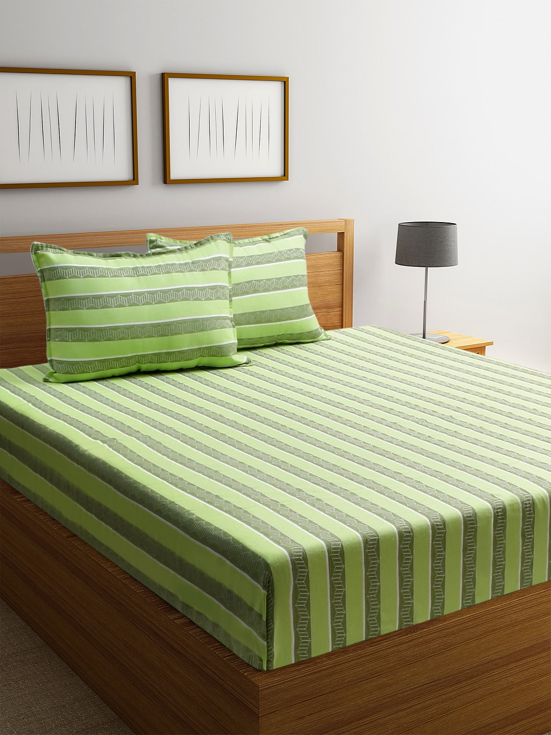 Blanc9 Jade Garden Jacquard Green Cotton Double Bedsheet with Pillows