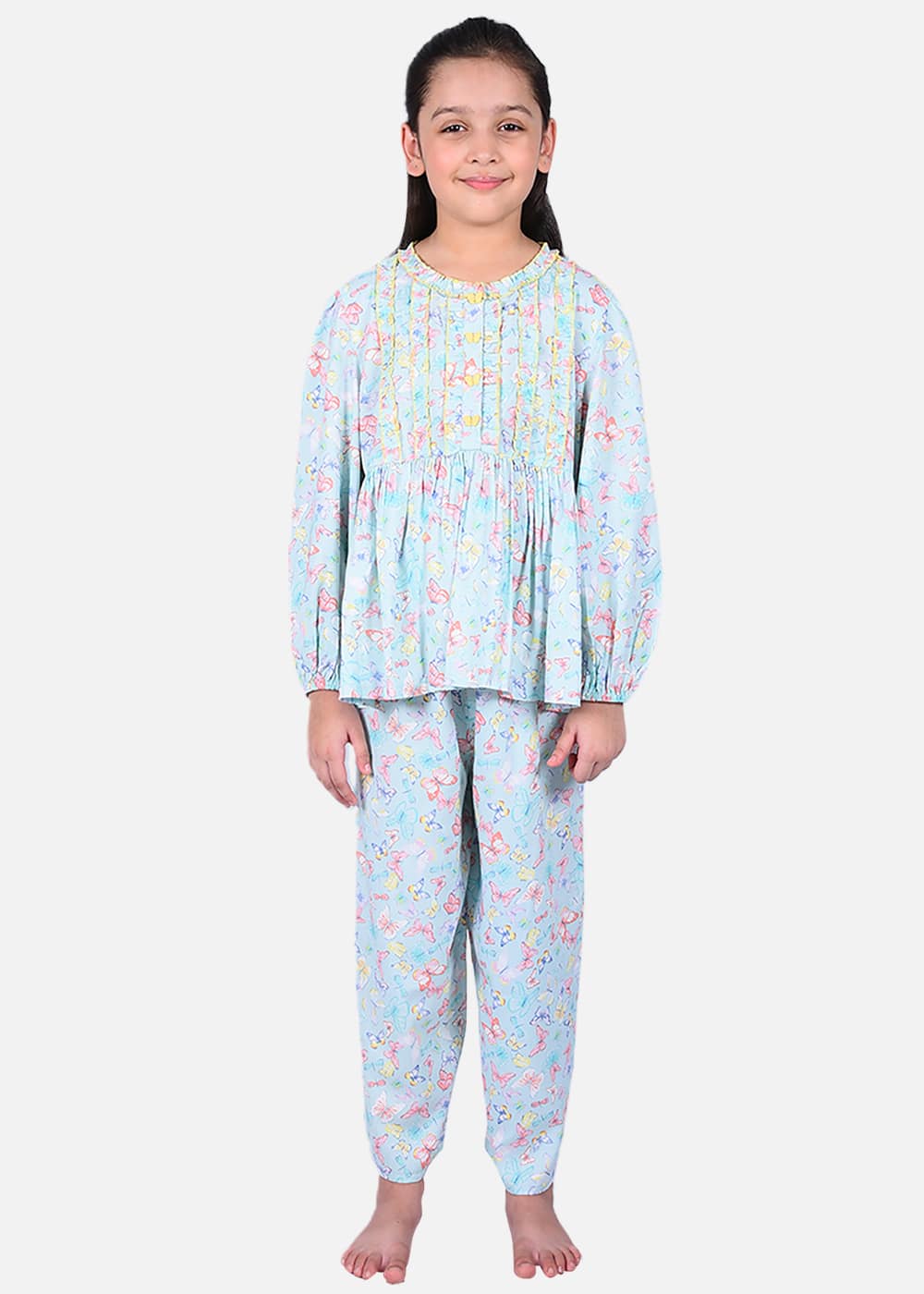 Blanc9 Butterfly Printed Rushed Frilled Nightwear