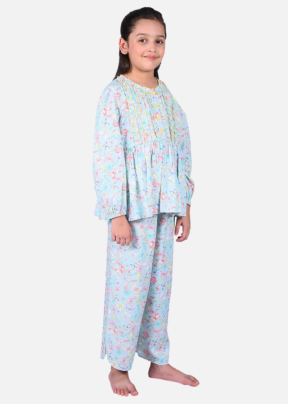 Blanc9 Butterfly Printed Rushed Frilled Nightwear