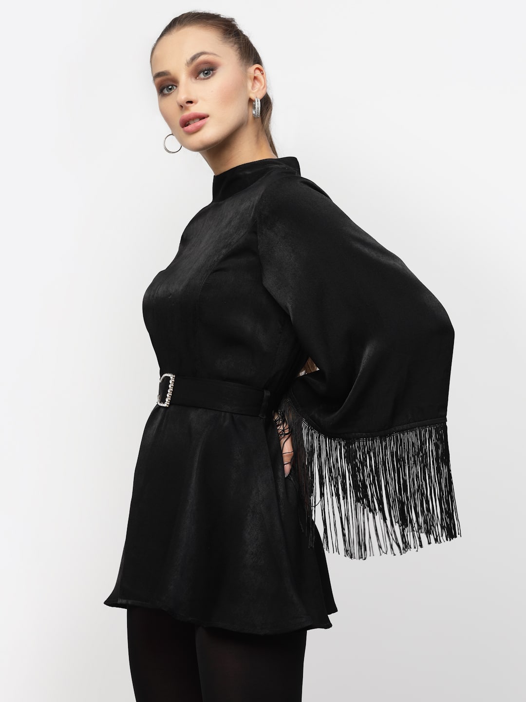 Blanc9 Black Fringed Lace Velvet Tunic