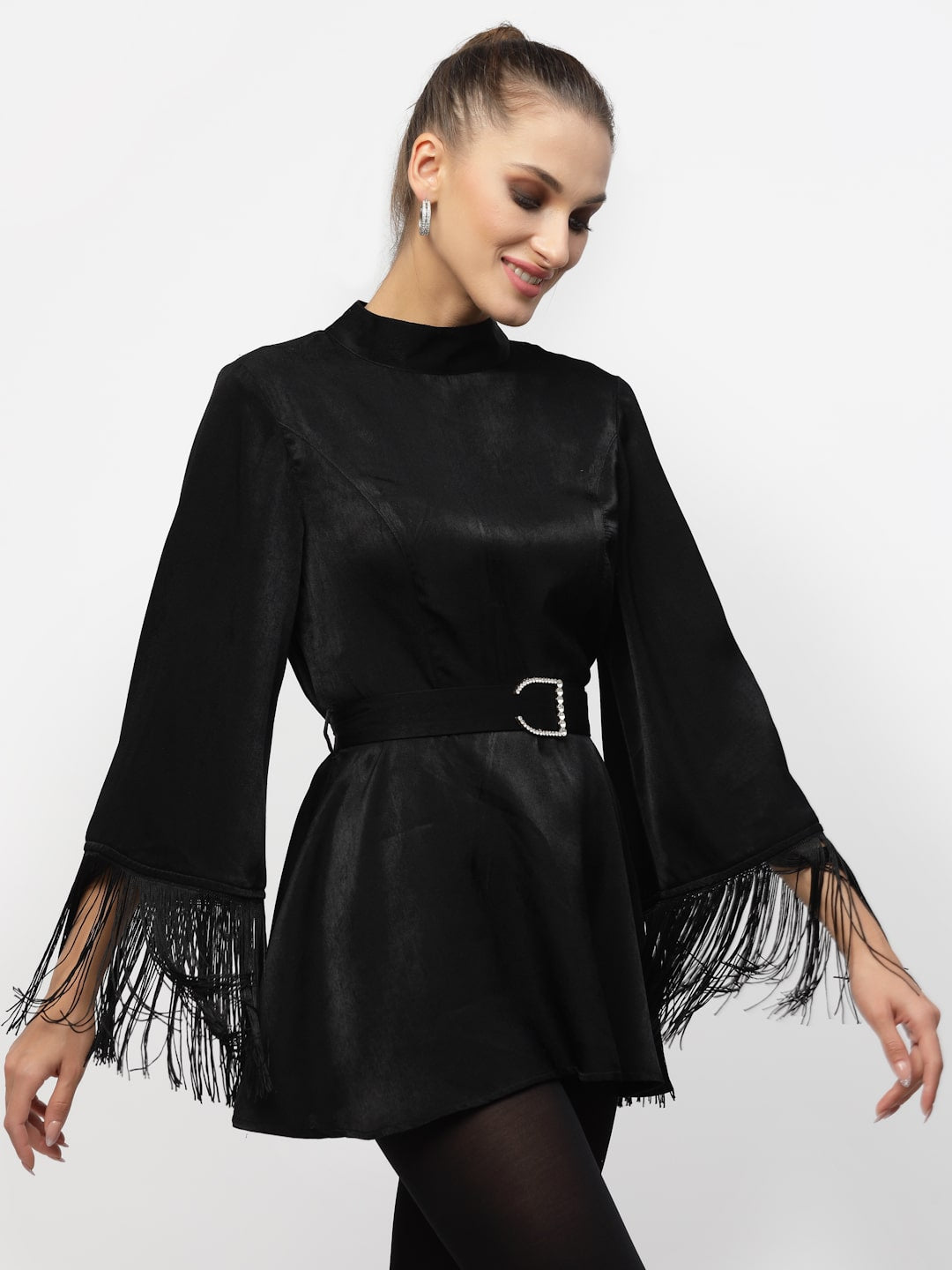 Blanc9 Black Fringed Lace Velvet Tunic