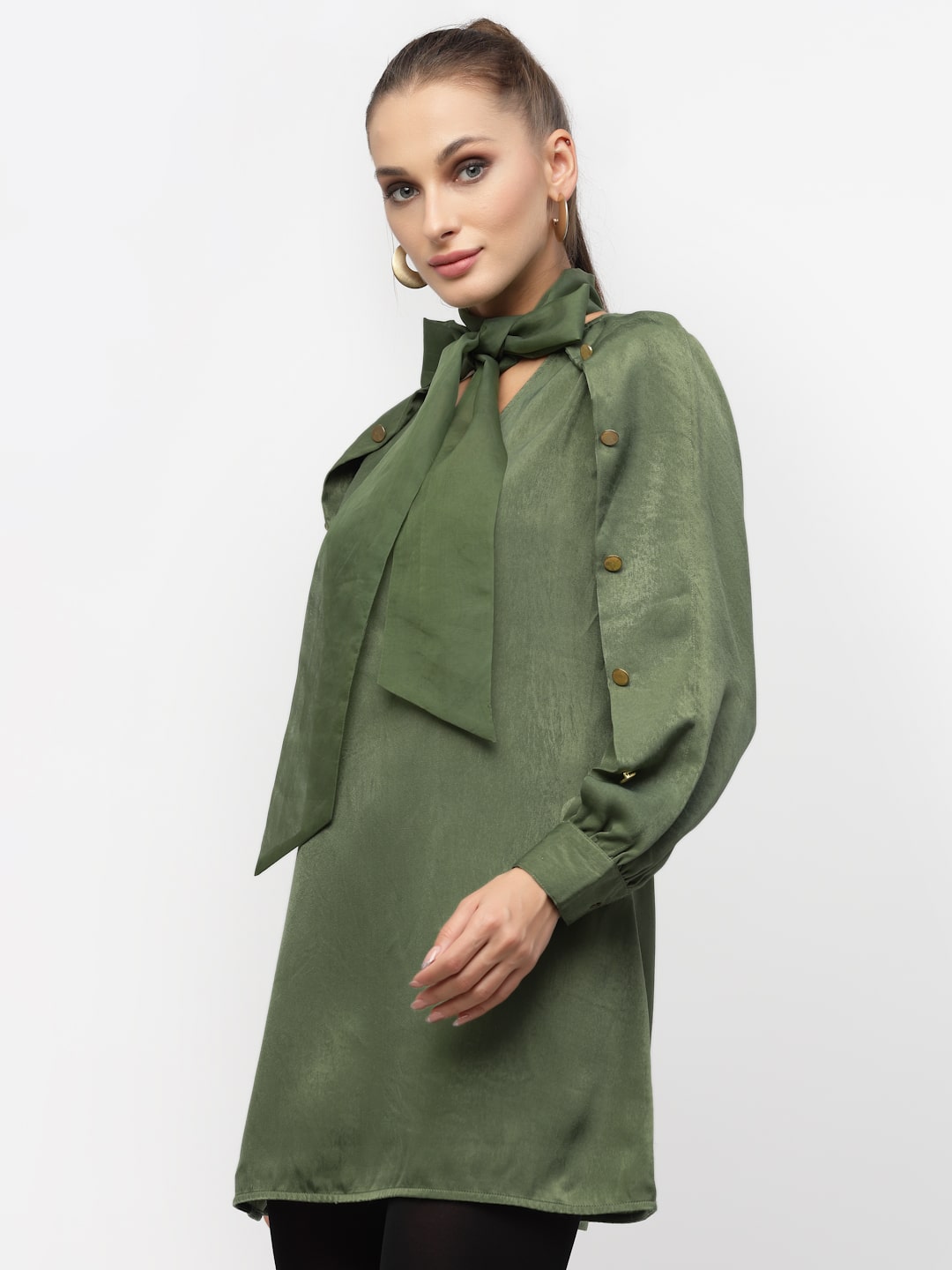 Blanc9 Organza Green Tie Knot Long Tunic