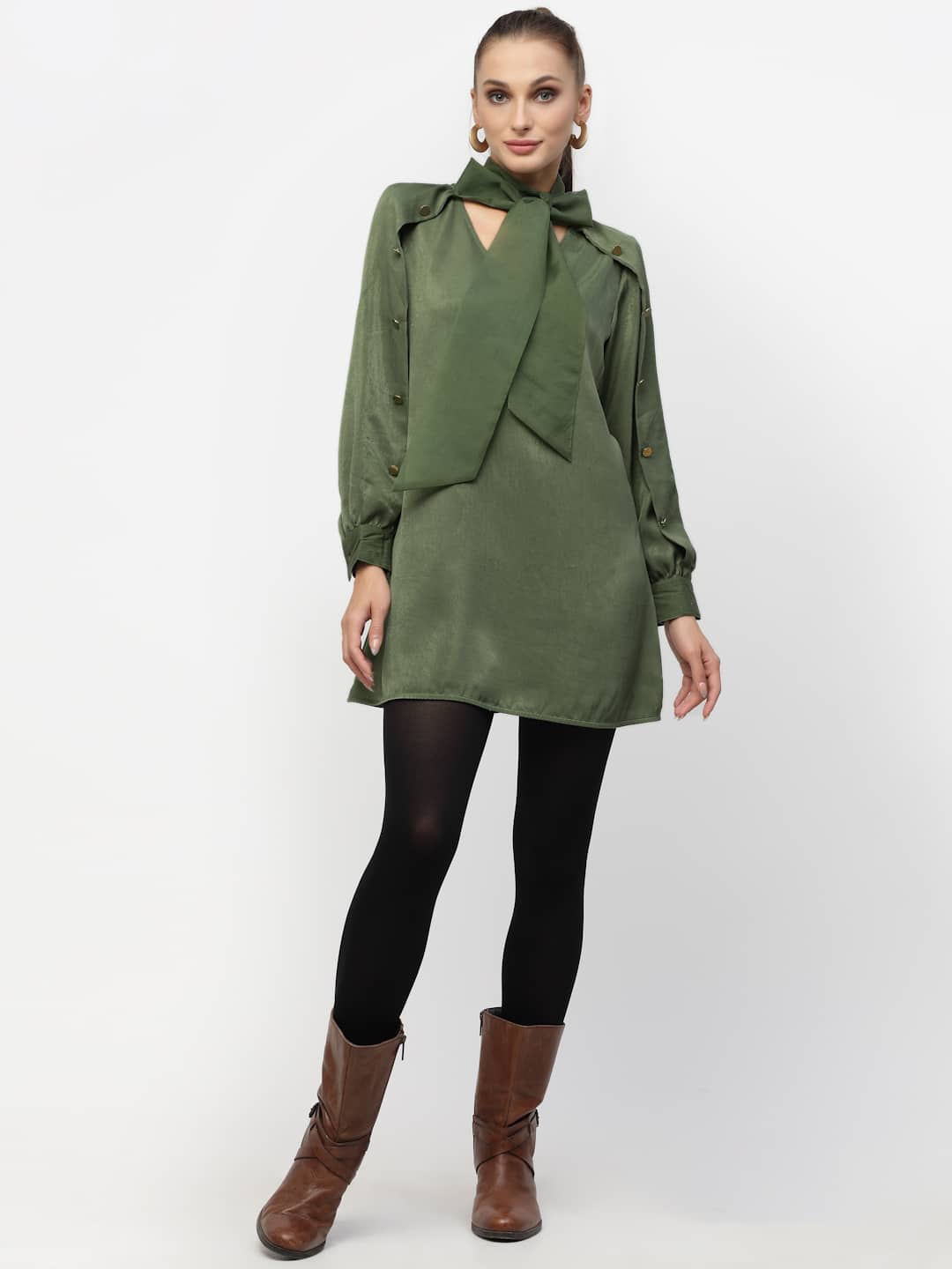 Blanc9 Organza Green Tie Knot Long Tunic