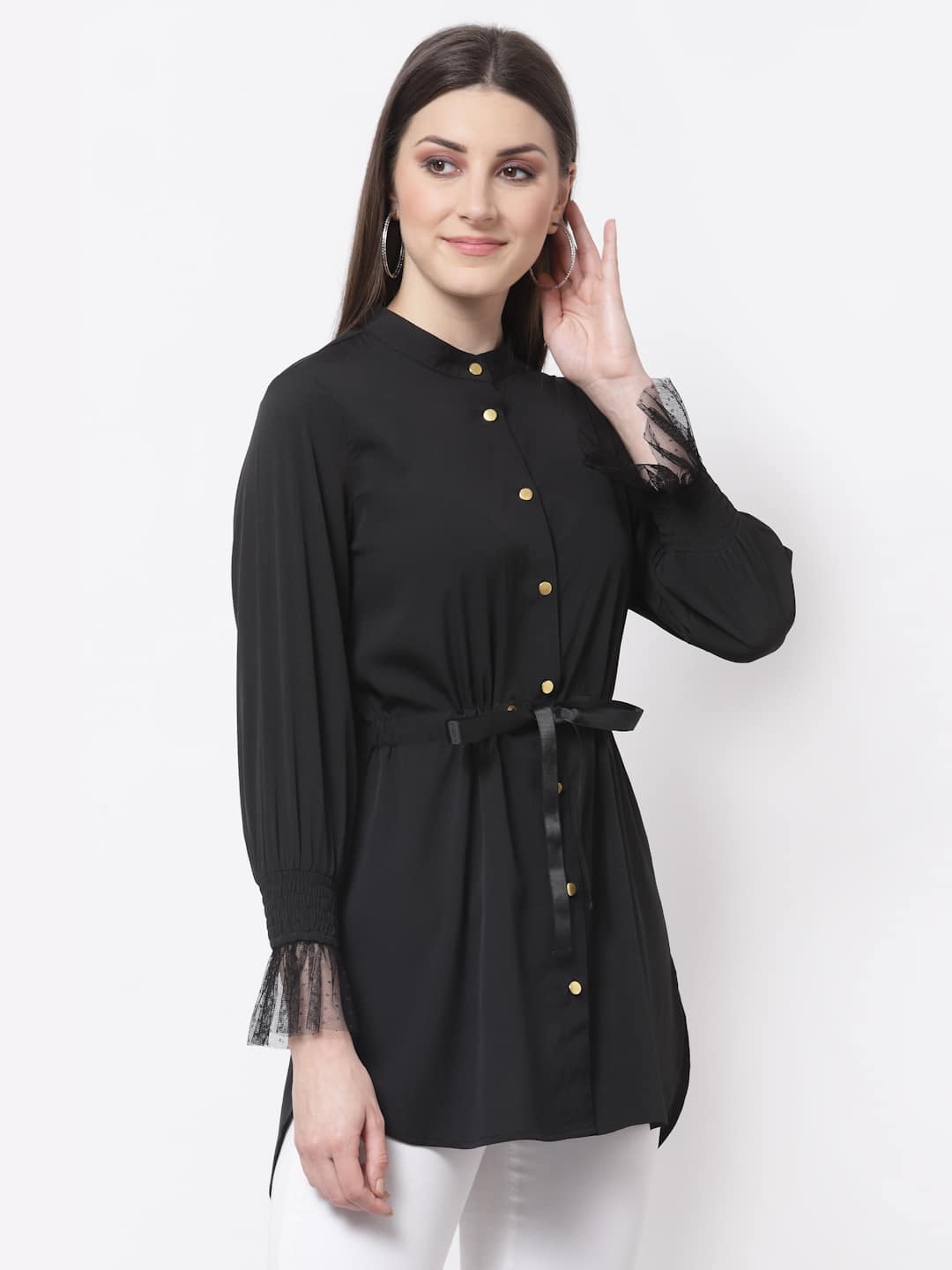 Blanc9 Black With Gold Button Tunic