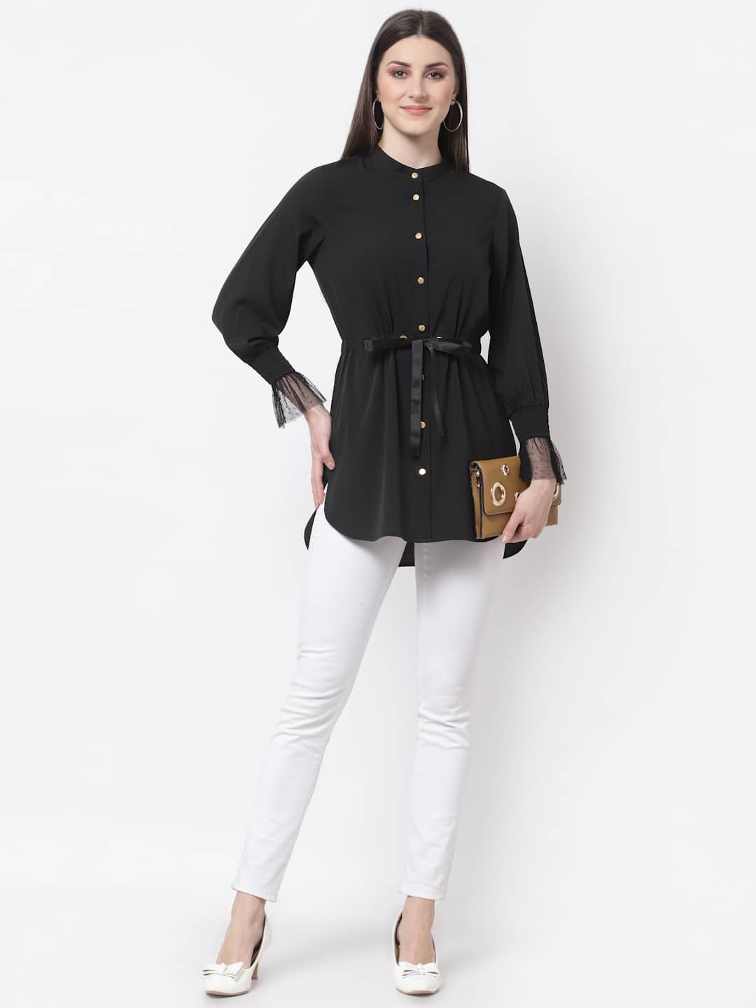 Blanc9 Black With Gold Button Tunic