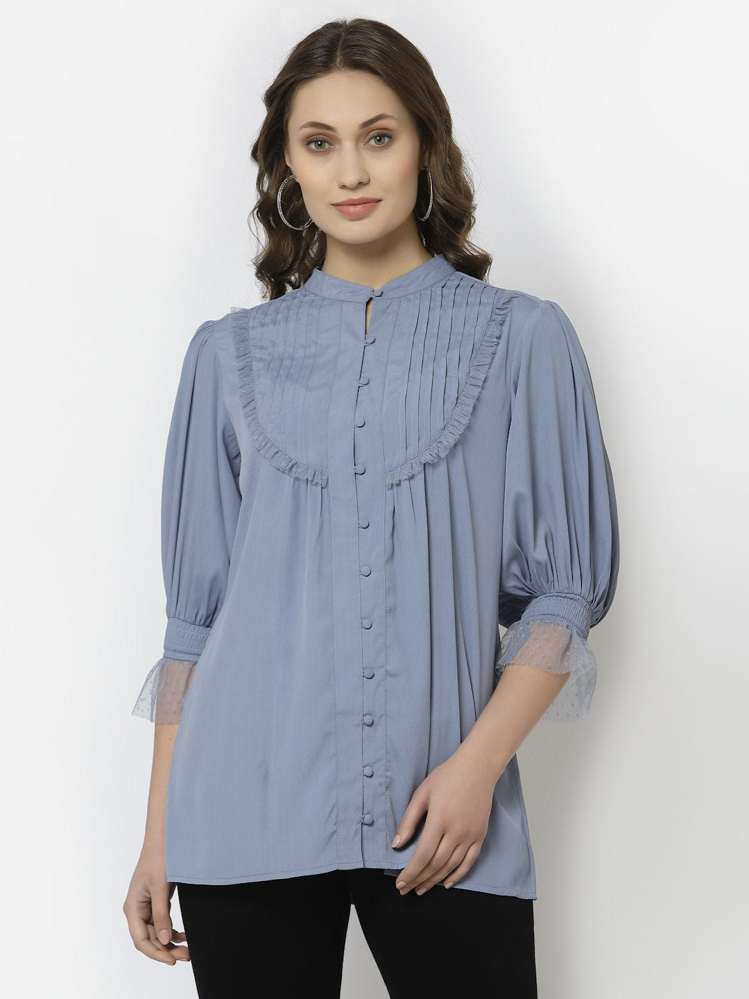 Blanc9 Greyish Blue Pintuck Tunic