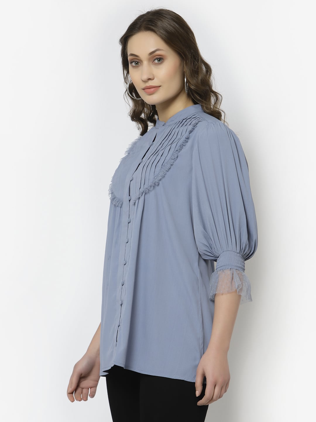 Blanc9 Greyish Blue Pintuck Tunic