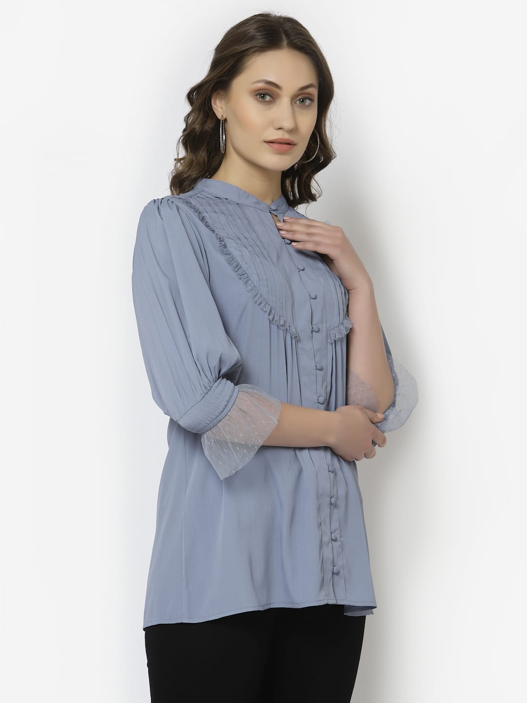 Blanc9 Greyish Blue Pintuck Tunic