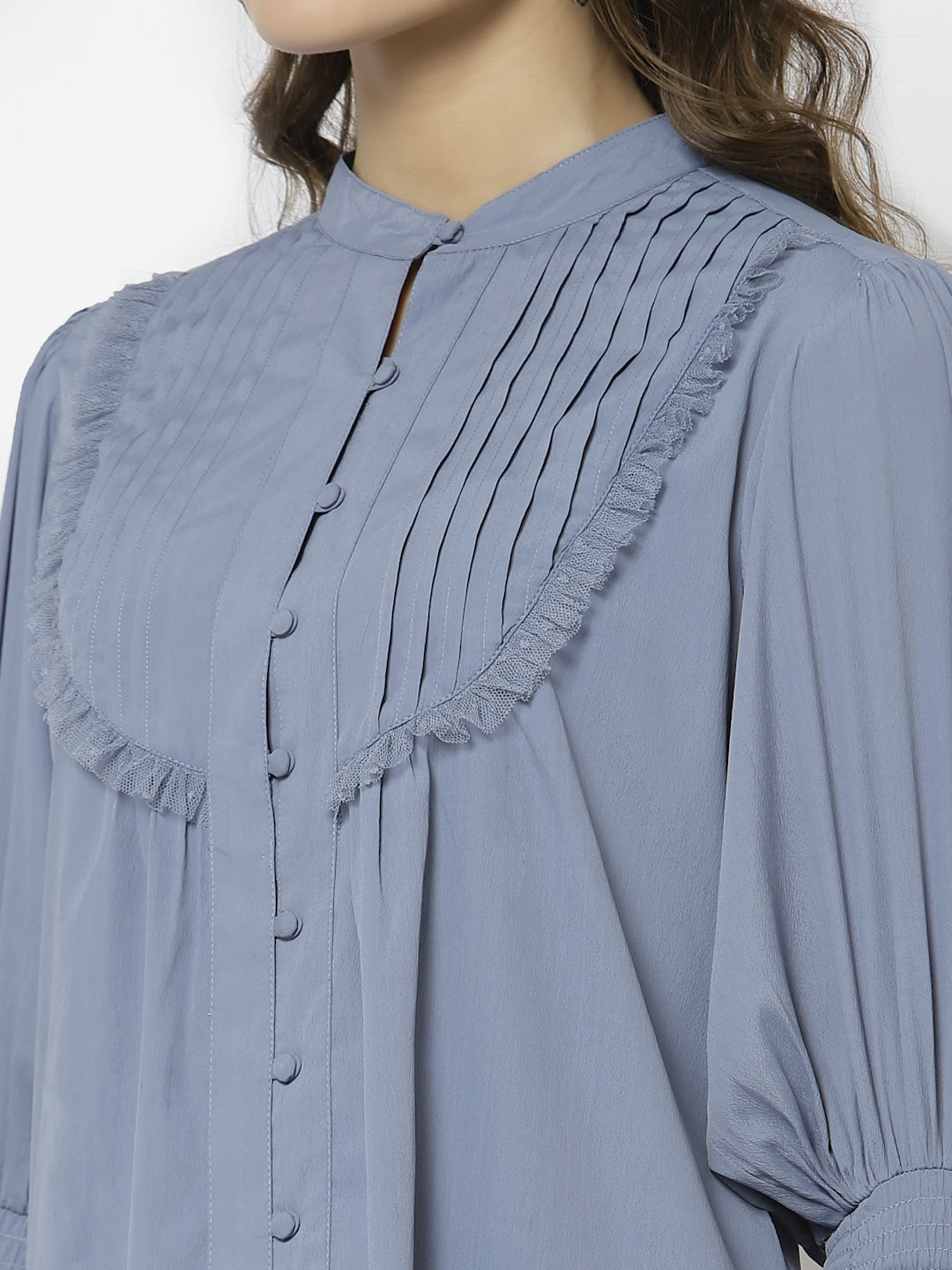 Blanc9 Greyish Blue Pintuck Tunic