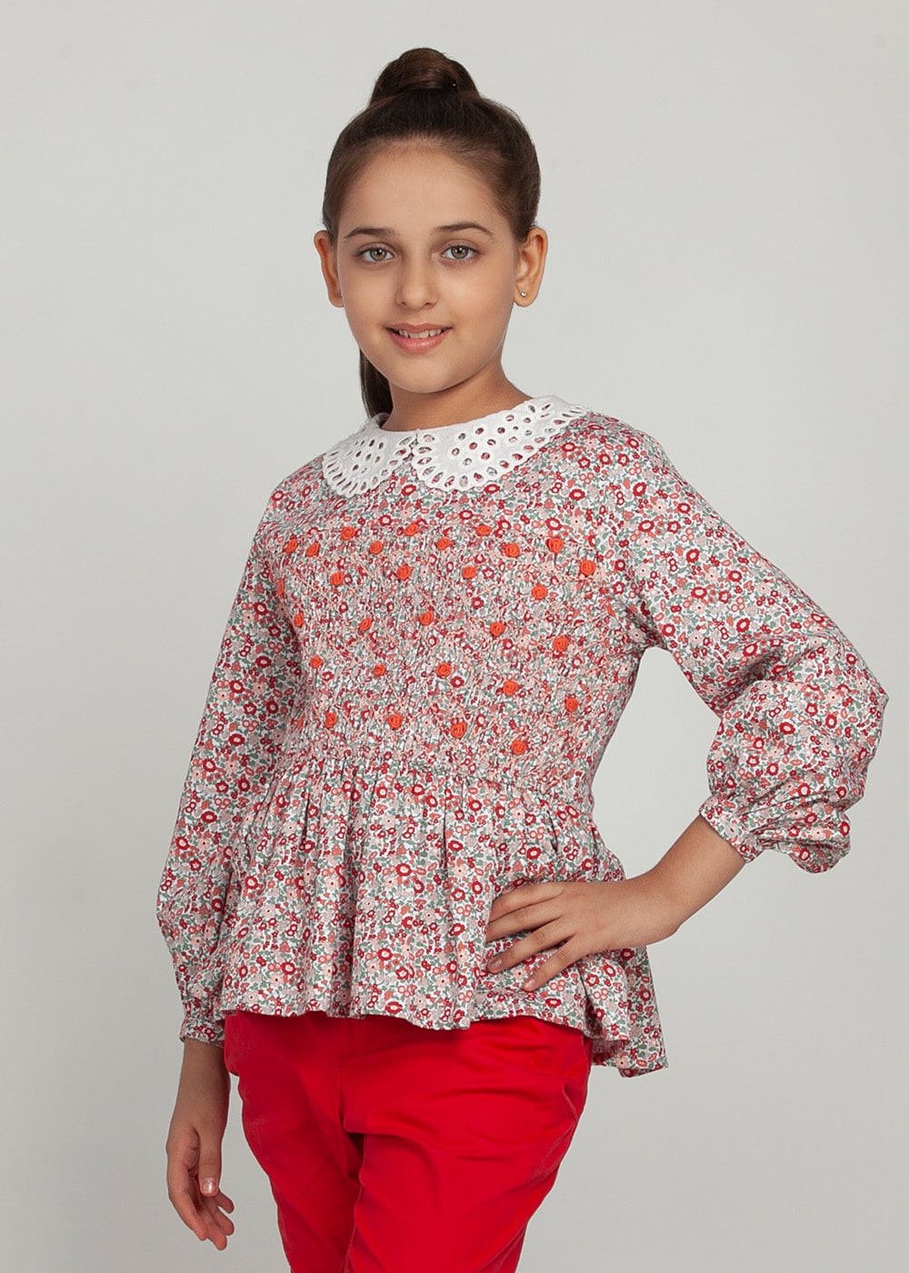 Blanc9 Smocking Floral Top