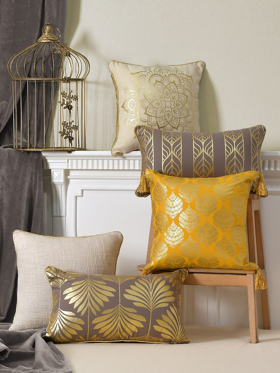Blanc9 Set of 5 Sudarshan Cotton 30x50cm & 40x40cm Cushion Covers