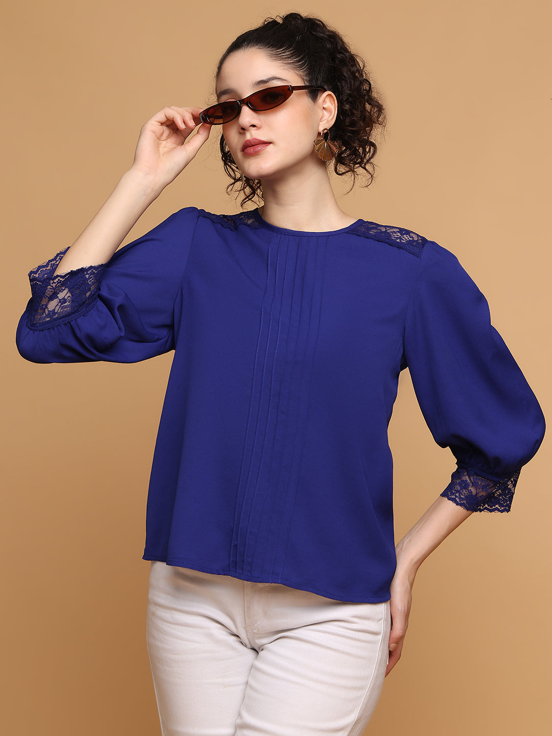 Blue lace detail Top