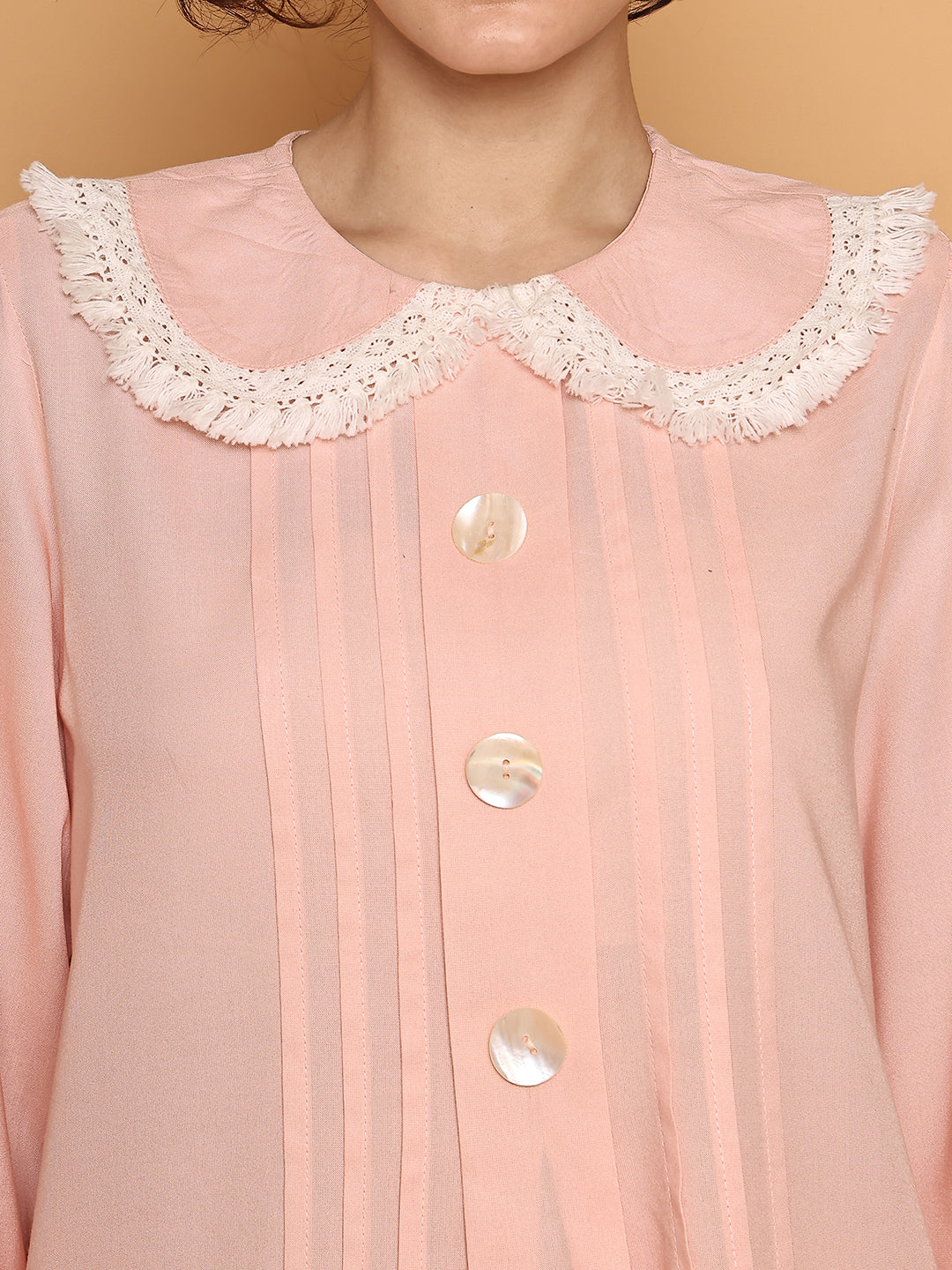 Baby Pink Fringe Lace Collar Nightwear