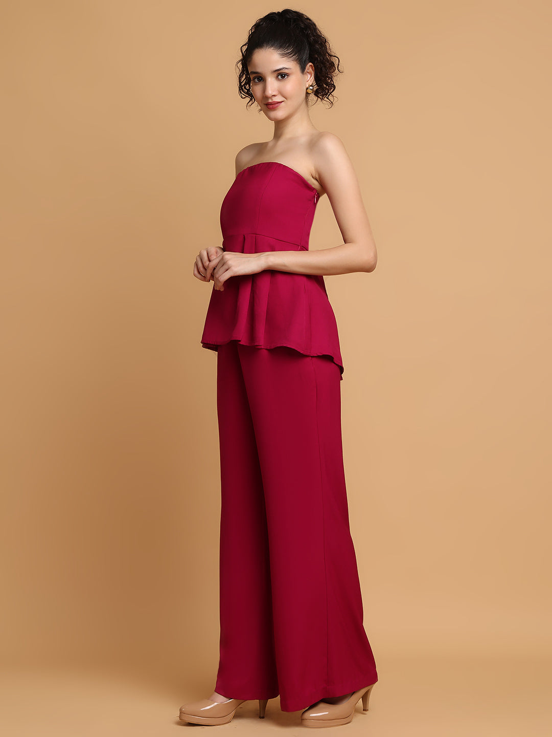 Purplish Pink Tube Top With Trousers