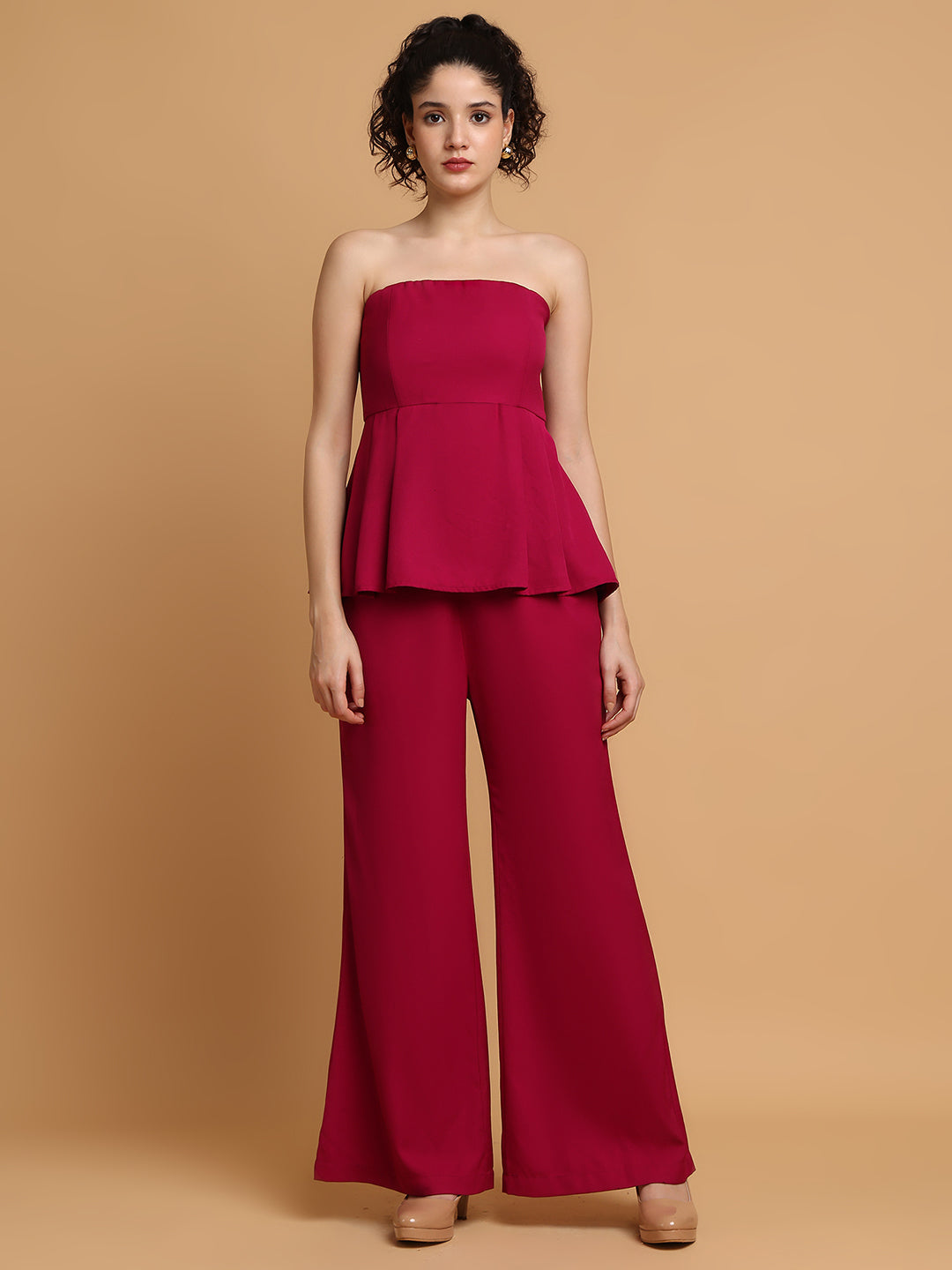 Purplish Pink Tube Top With Trousers