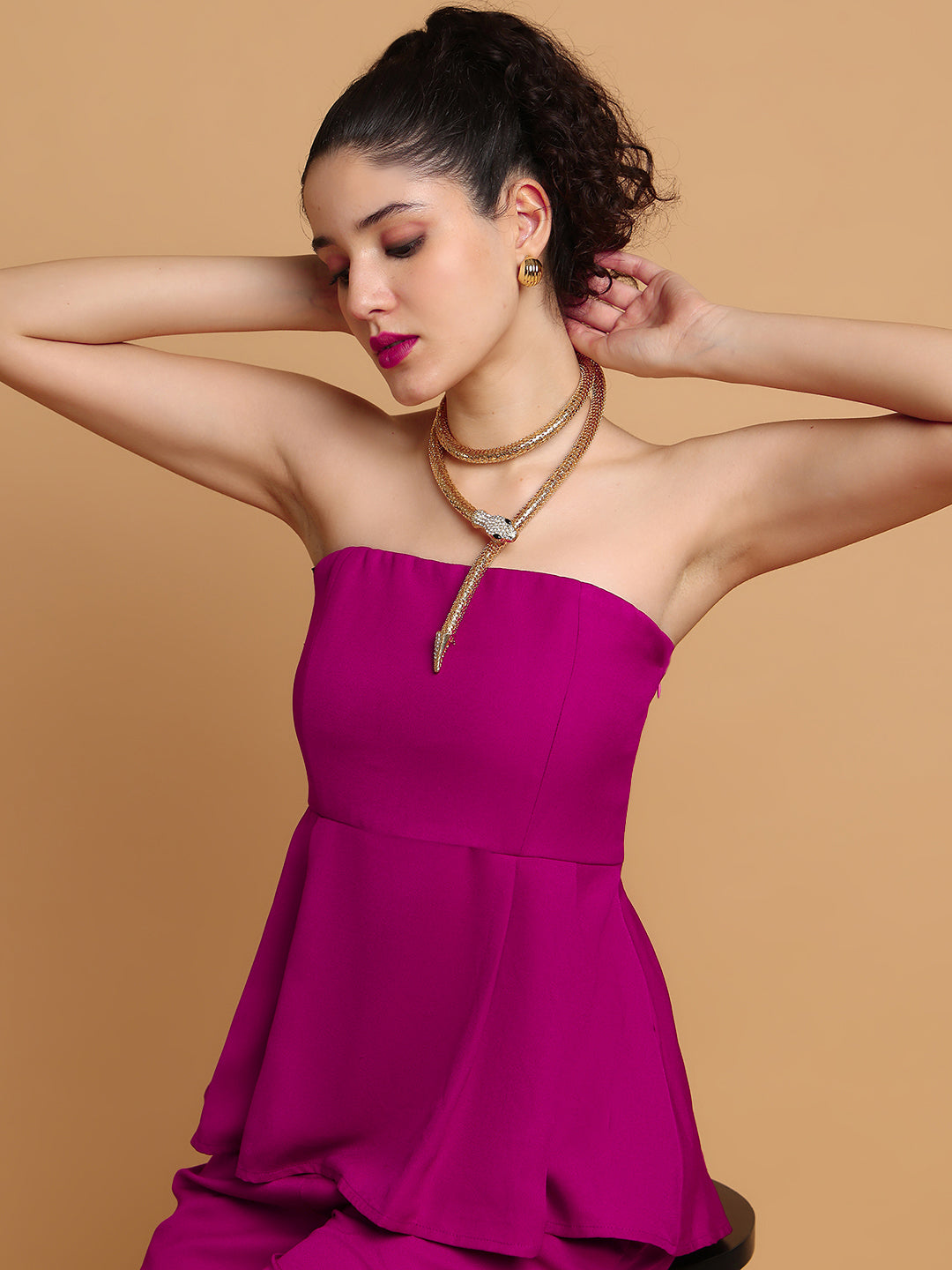 Purplish Pink Tube Top With Trousers