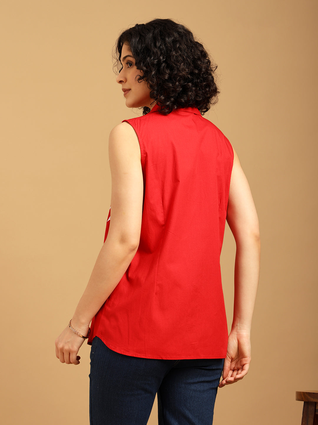 Red Shirt with white Cut Out Embroidery