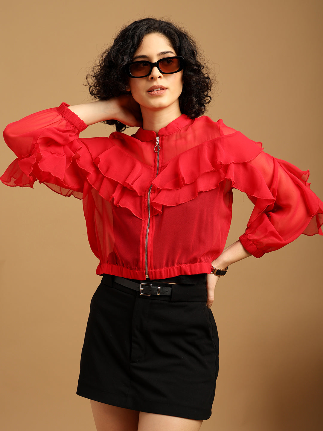 Frilly Red Sheer Jacket