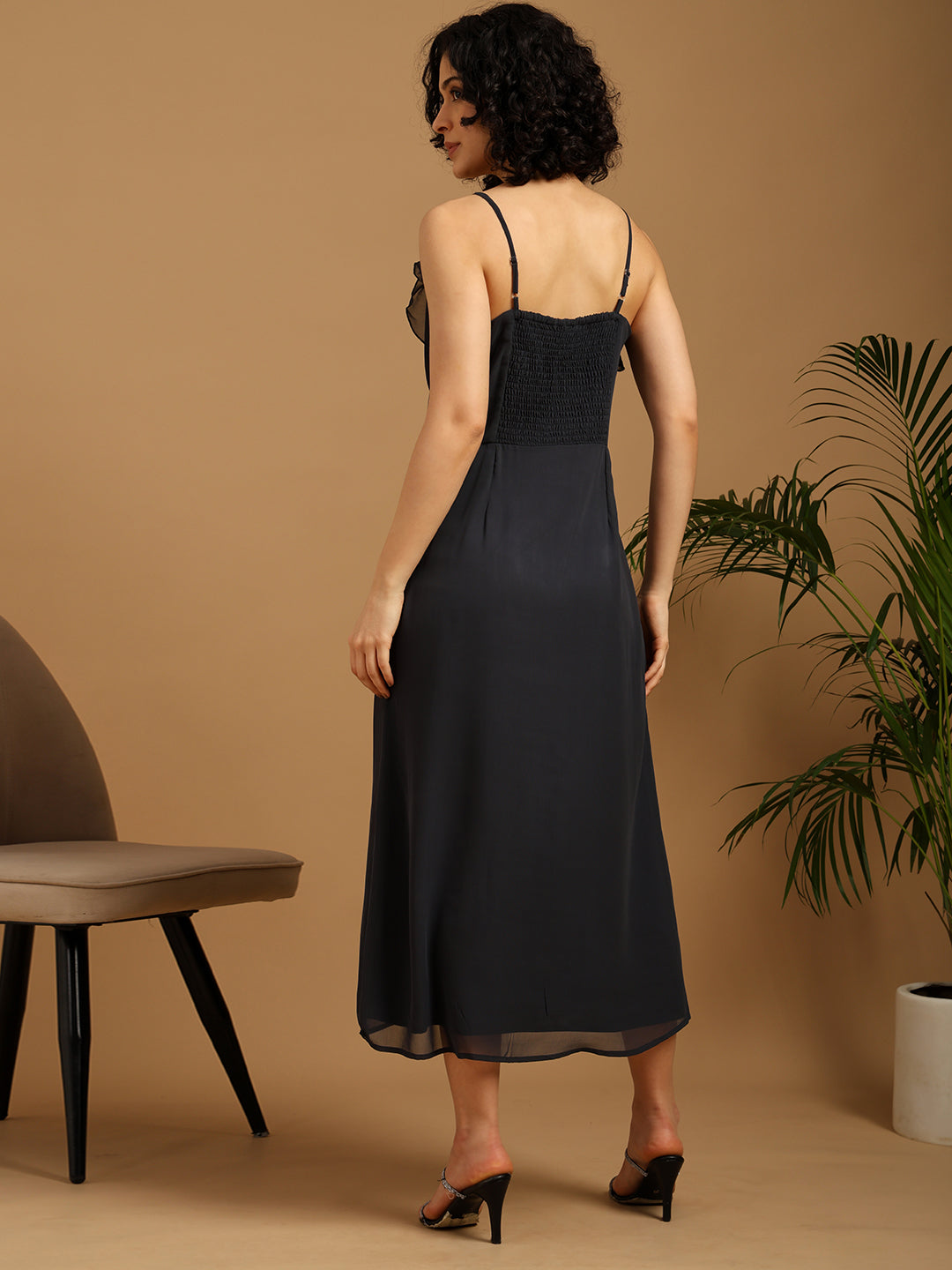 Charcoal grey Slip dress with frill