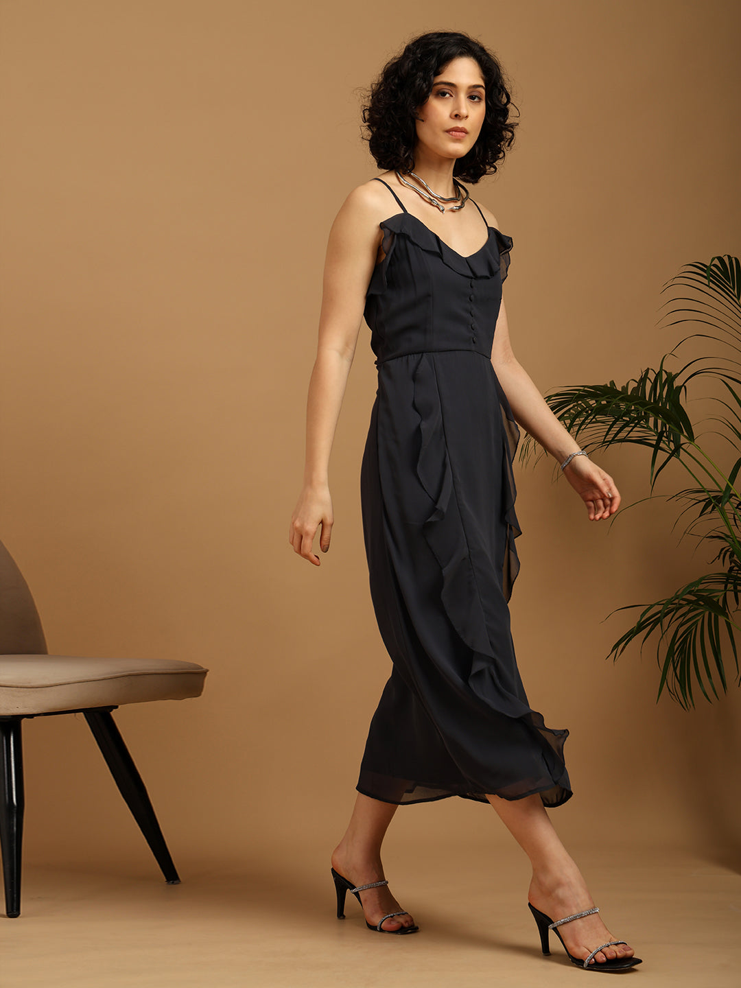 Charcoal grey Slip dress with frill
